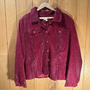 Erin London Red Textured Jacket Women's Size XL Button Front Long Sleeve